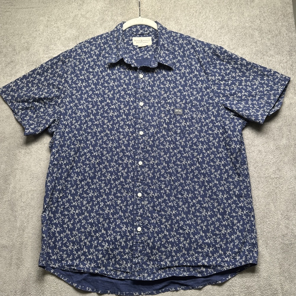 Ralph Lauren Denim & Supply Men's Blue Floral Shirt XXL Vintage Boho Surf Style